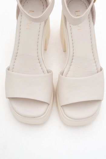LuviShoes Margot Ecru Skin Genuine Leather Women's Platform Heeled Sandals
