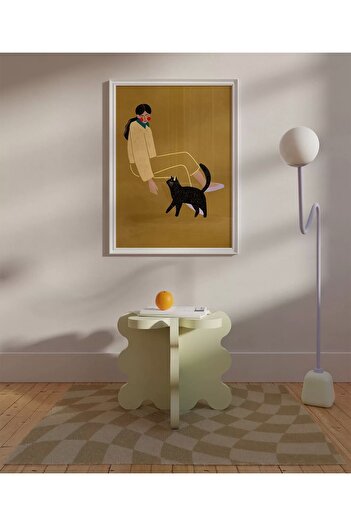 VOGLOO Frameless Poster Cat and Woman Illustration