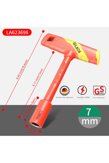 Choice LA623698 LAOA VDE T-shape Socket Wrench CR-V 4-14mm Hex Key 58HRC Insulated Hexagon Screwdriver Sock