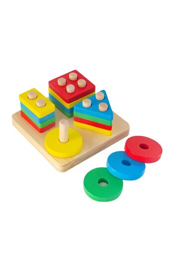MACVI Macvi® Sorting Toy for Kids, 16 Pieces, Geometric Shapes, 4 Sorting Columns