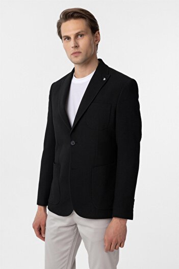 SÜVARİ Siyah Slim Fitilli Sivri Yaka 6 Drop Ceket