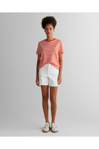 Gant Kadın Turuncu Regular Fit Bisiklet Yaka Çizgili T-Shirt