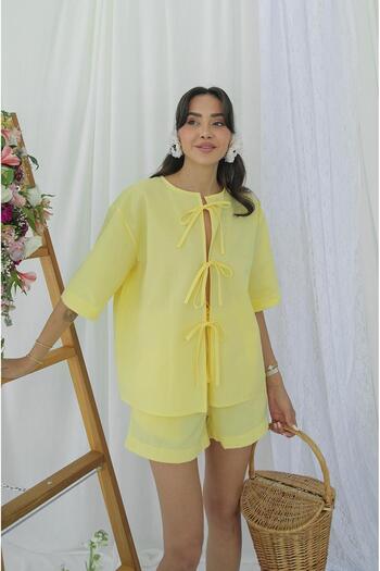 Havoş Yellow Masai Tie Shirt Shorts Set
