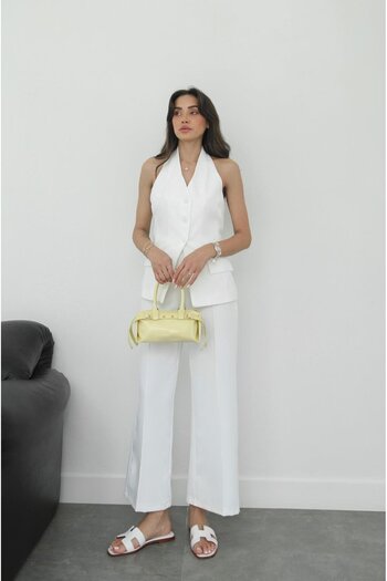 Havoş White Hillary Halter Neck Vest Pants Suit