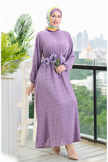 sefamerve Aerobin Fabric Half Button Dress 0064-04 Lilac