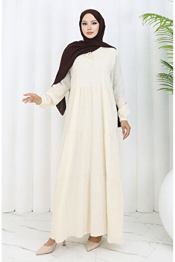 sefamerve Viscose Linen Dress 4079-02 Cream