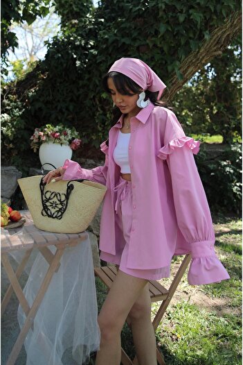 Havoş Pink Bandana Shirt Set with Shorts