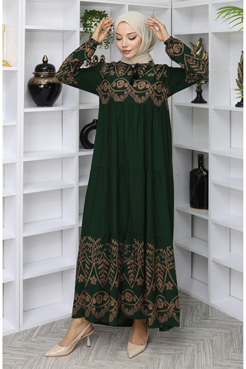 sefamerve Φόρεμα βισκόζης με σχέδιο 4076-04 Emerald Green