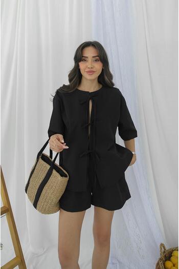 Havoş Black Masai Tie-Up Shirt Shorts Set