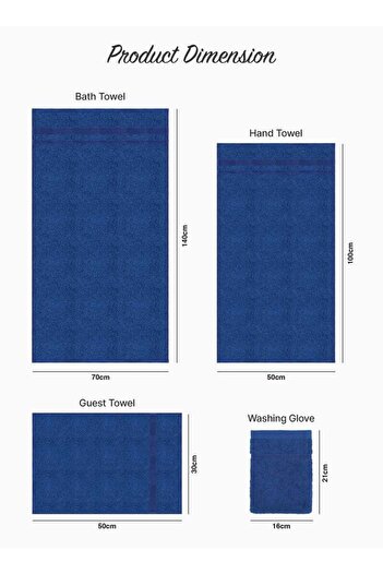 Generic 4 Piece Towel Set 550 GSM Quick Dry Highly Absorbent Thick Soft Hotel Quality Blue