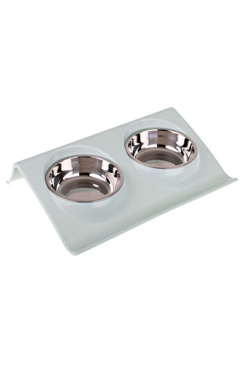 kik Plastic stand with 2 metal bowls, for dogs and cats, mint color