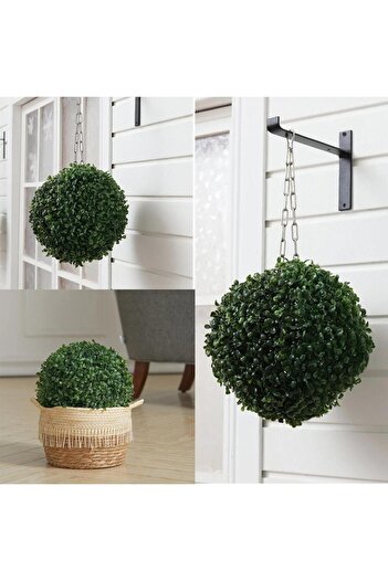 Nettenevime Yapay Çiçek Şimşir Top 45CM Yeşil Top Koyu Yeşil