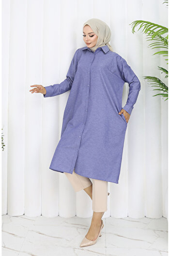 sefamerve Raglan Sleeve Tunic 4066-14 Denim Blue