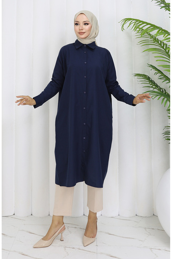 sefamerve Raglan Sleeve Tunic 4066-07 Navy Blue
