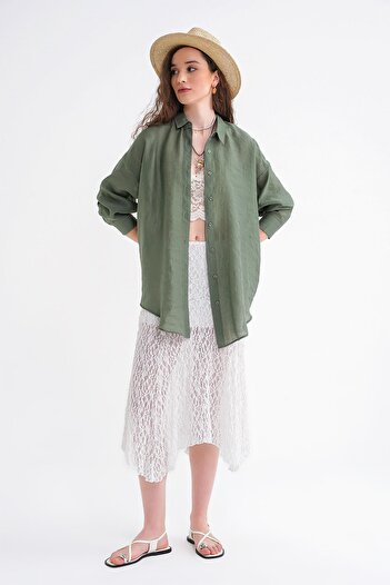 Mixray 4667 Women's Thin Oversize Modal Shirt Khaki