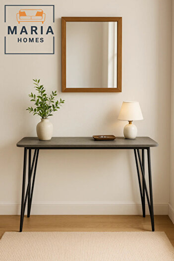 MARIA HOMES Industrial Console Table 120x40x80cm – Modern Grey Top with Metal Hairpin Legs for Home & Office