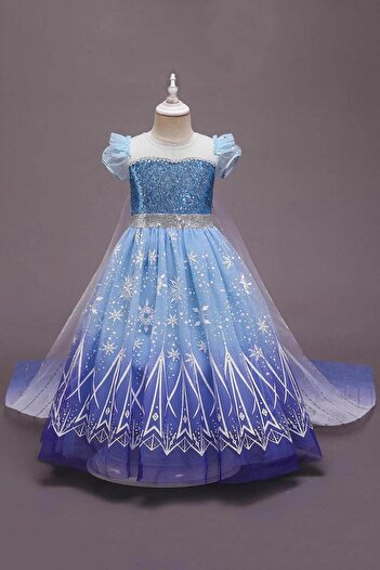 EvrikaUnity Elsa Frozen 2 Dress for Children, Set with Wig, Jewelry and Accessories, 4-5 years, 120 cm, Blue