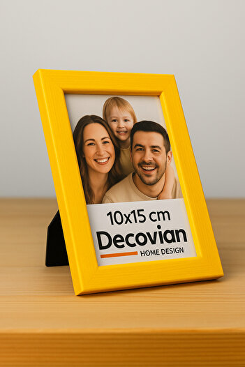 DecovianHomeDesign Doğal Ahşap Modern Ayaklı Tekli 10x15 Fotoğraf Çerçevesi | Sarı Renkli Masaüstü Çerçeve | Resimsiz
