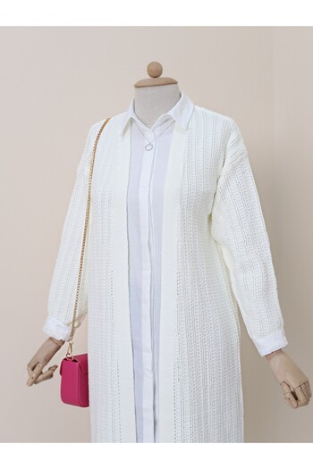 HİJABAYA Slit Knitted Pattern Long Cardigan