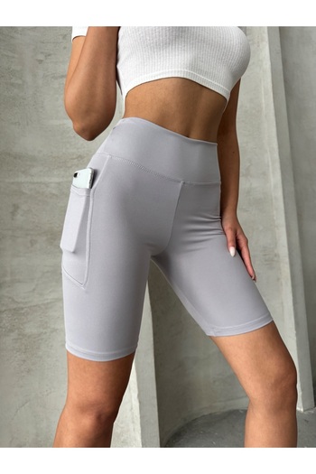 Nordmende Women's High Waist Gathering Pocket Shorts Sports Leggings