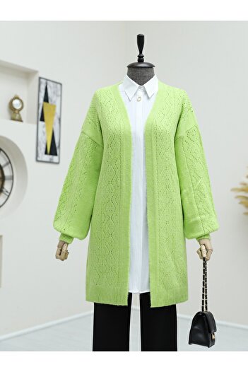 HİJABAYA Soft Cardigan with Openwork Sleeves and Front
