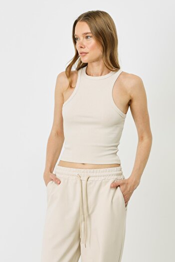 C&City Beige Colored Women's Halter Neck Corded Undershirt 923