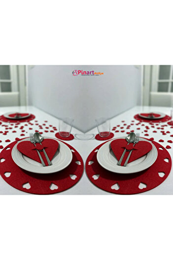 Pinartatolye 2-Person Heart Placemat for Your Special Occasions - American Service (6 Pieces) Set Pinartatölye