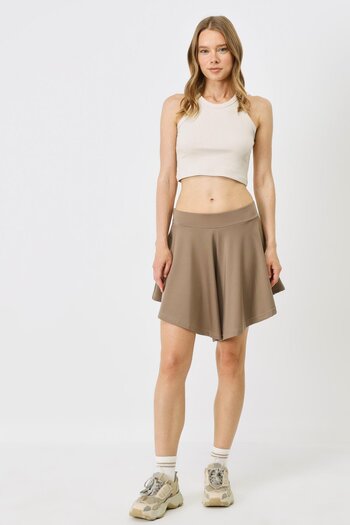 C&City 925 Beige Women's Crop Tank Top - Halter Collar, Ribbed and Flexible
