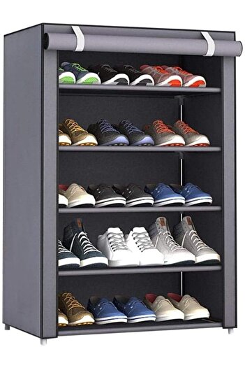 Other 5-Layer Grey Shoe Cabinet, Fabric Material