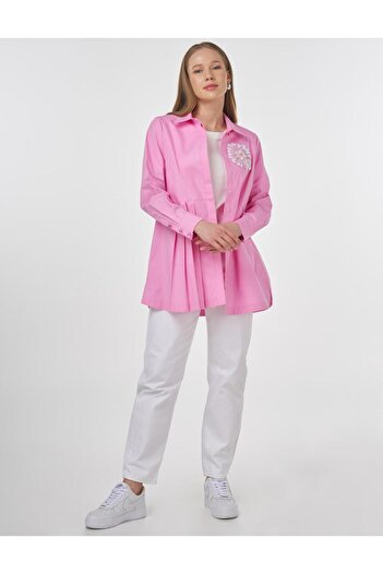 Kayra Sequin Sequin Embroidered Poplin Tunic Candy Pink