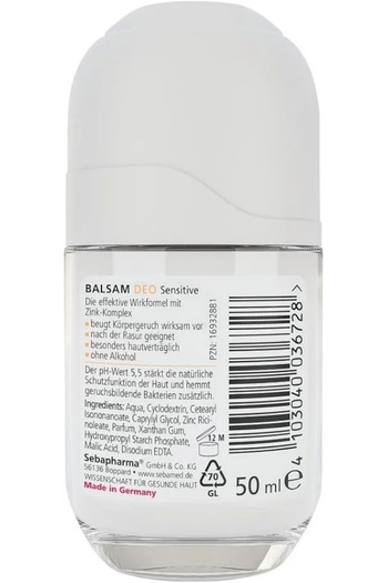 Sebamed Roll On Balsam Sensitive 50 ml Gentle Deodorant for Sensitive Skin with Long-Lasting Freshness