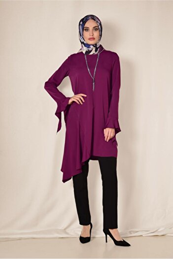 Alvina Asymetric Cut Pillise Detail Tunic 4852