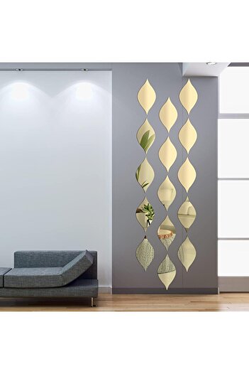 Slasa 15-Piece Golden Acrylic Teardrop Wall Stickers by SLASA, 30 x 16.8 Inches, Self-Adhesive, 3D Removab