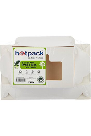 Hotpack Disposable White Sweet Box, Gift Party Coated with Window 15x10cm, 5 Pieces