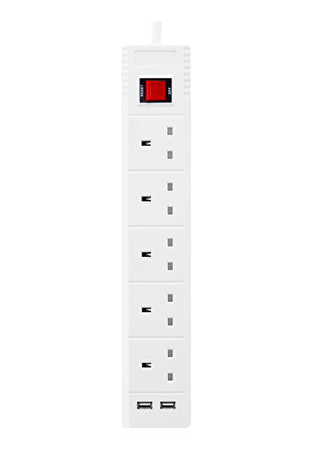 Lawazim 5-Way Heavy-Duty Extension Cord - 2990W with 5M Cable, 2 USB Ports, and On/Off Switches