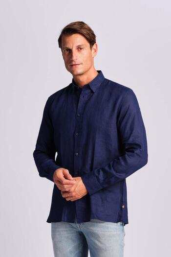 Ruck & Maul Men's Linen Shirt 24865-166 Navy Blue