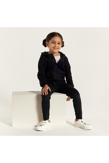 Juniors Solid Zip Through Jacket with Hood and Long Sleeves