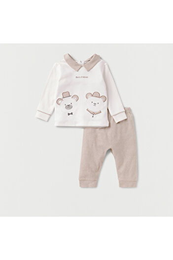 giggles Bear Detail T-shirt and Pyjama Set