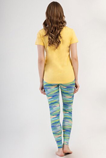 VİENETTA Kadın Kısa Kol Taytlı Sarı Pijama Takımı C4T6N3O804