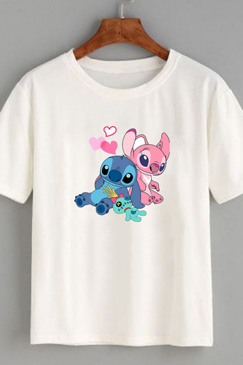 makiteks Μπλουζάκι με στάμπα Lilo Stitch Γυναικείο μπλουζάκι με λαιμόκοψη με στάμπα λευκό μαύρο γκρι μπλουζάκι
