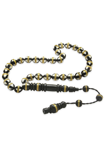 Tesbihane White Enamel Filled - Systemed Brass Spiral Kuka Prayer Beads, Globe Cut