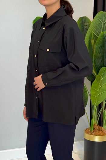 Ceremony Three Pocket Front Buttoned Dubai Short Shirt 5135 Black
