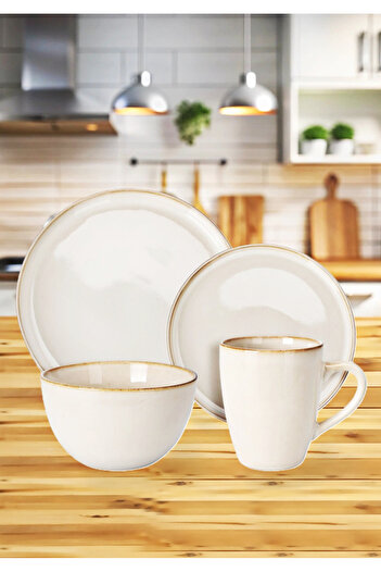 Tavola Dinner Set Of 16 Plates Set Stoneware Beige Collection Dishwasher Microwave