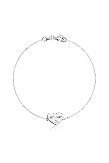 Sterling Silver Brățară din argint 925 compusă dintr-o inimă strălucitoare simetrică, cu scris „Amour”