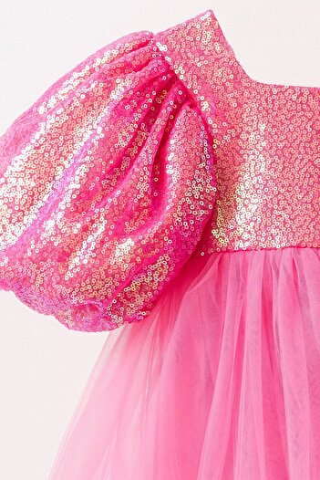 Banamio Vera Balloon Sleeve Tulle Sequin Sequin Puffy Special Occasion Dress
