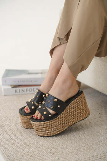 Cananın Pabuçları Di̇di̇ 02-02 Platform Straw Heeled Zimbali Slippers