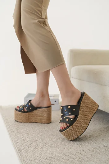 Cananın Pabuçları Di̇di̇ 02-02 Platform Straw Heeled Zimbali Slippers