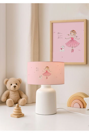 HOMİNG Fabric Printed Pink Ballerina Heart Girl's Room Lampshade Ayd-3047