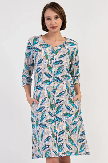 VİENETTA Women's Capri Sleeve Zippered Silver Pine Home Dress C6T1N2O804