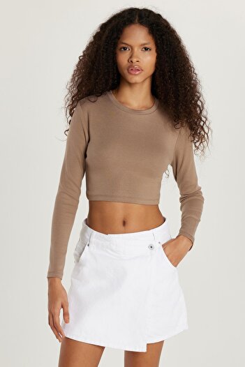 Tudors Women's Slim Fit Modal Fabric Cotton Crew Neck Mink Blouse